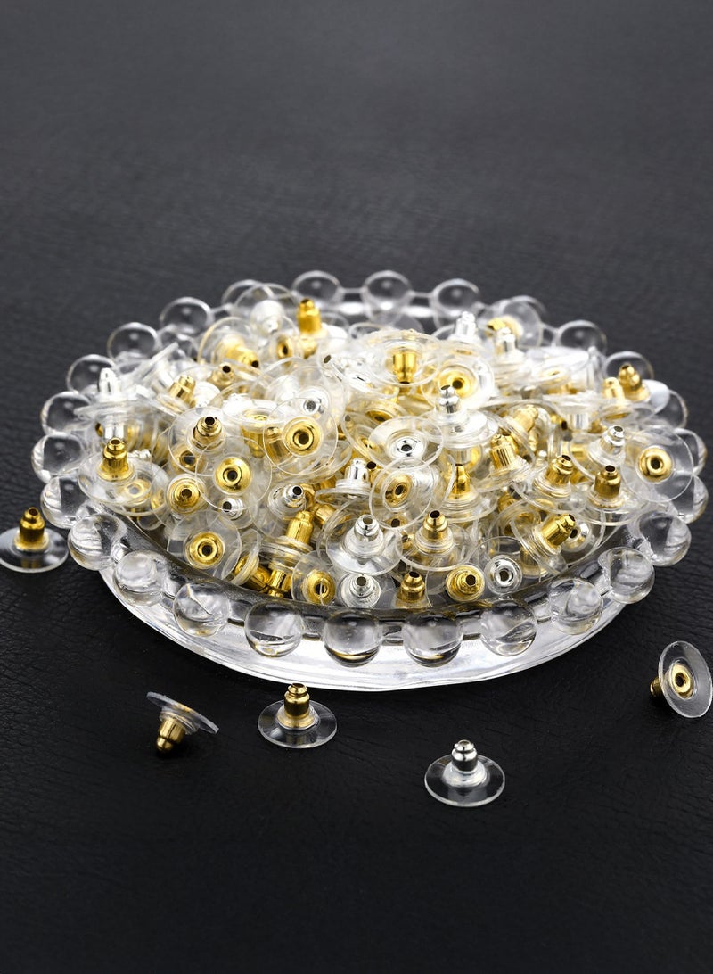 آینا مجموعة 200 قطعة سدادات أقراط 100 لون ذهبي و100 لون فضي سدادات معدنية مع قرص شفاف تثبيت آمن للأقراط - Image 4